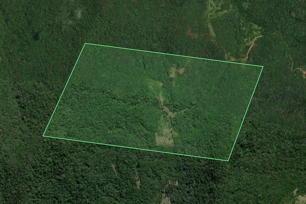 Imagem de satélite do imóvel rural em Garopaba (SC), com o contorno declarado no CAR desenhado por cima.