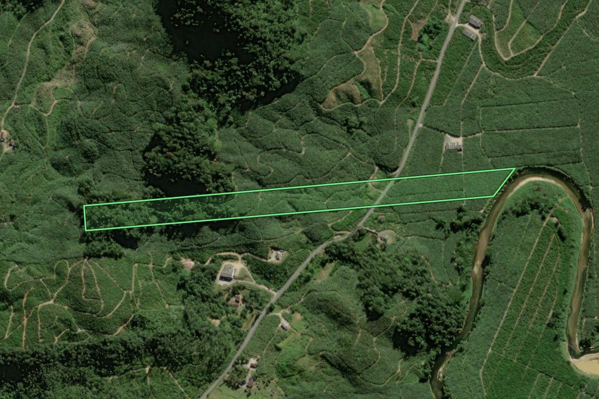Imagem de satélite do imóvel rural em Garuva (SC), com o contorno declarado no CAR desenhado por cima.
