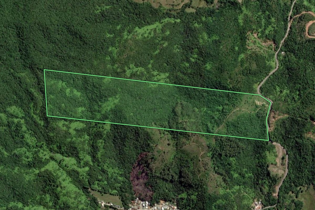 Imagem de satélite do imóvel rural em Governador Celso Ramos (SC), com o contorno declarado no CAR desenhado por cima.