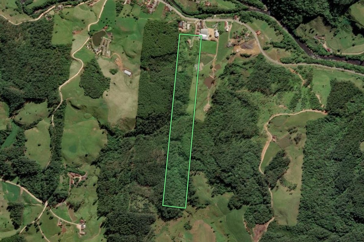 Imagem de satélite do imóvel rural em Grão-Pará (SC), com o contorno declarado no CAR desenhado por cima.