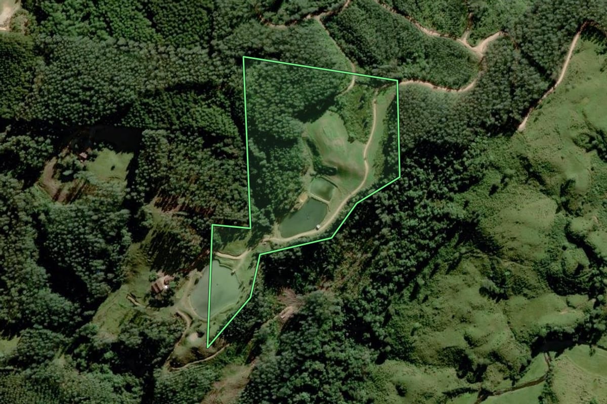 Imagem de satélite do imóvel rural em Grão-Pará (SC), com o contorno declarado no CAR desenhado por cima.