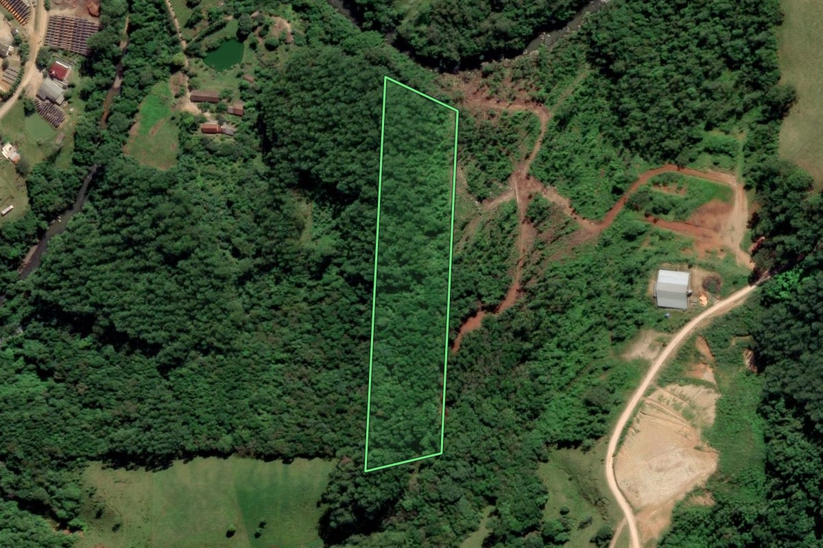 Imagem de satélite do imóvel rural em Grão-Pará (SC), com o contorno declarado no CAR desenhado por cima.