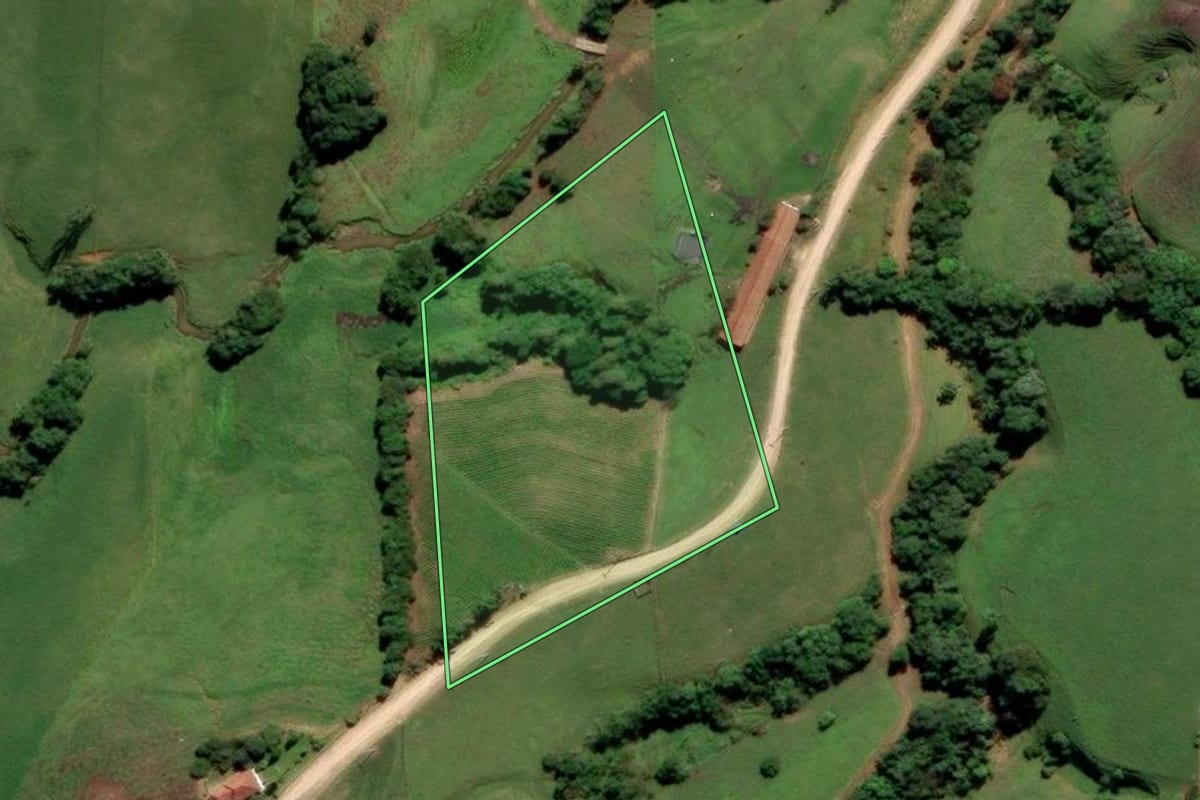 Imagem de satélite do imóvel rural em Grão-Pará (SC), com o contorno declarado no CAR desenhado por cima.