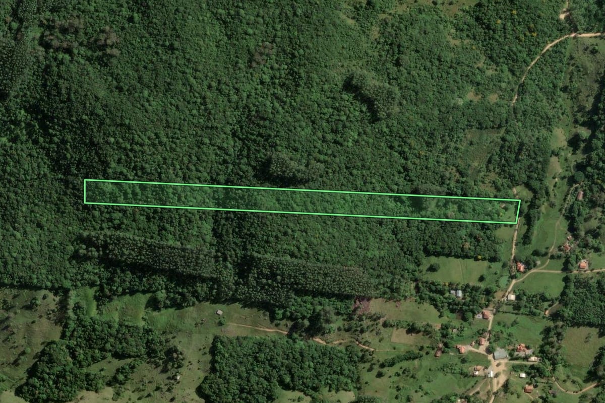 Imagem de satélite do imóvel rural em Gravatal (SC), com o contorno declarado no CAR desenhado por cima.