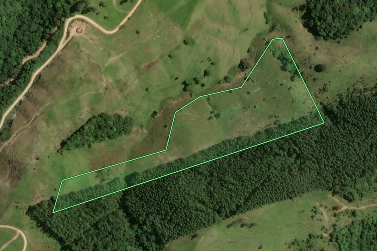 Imagem de satélite do imóvel rural em Gravatal (SC), com o contorno declarado no CAR desenhado por cima.