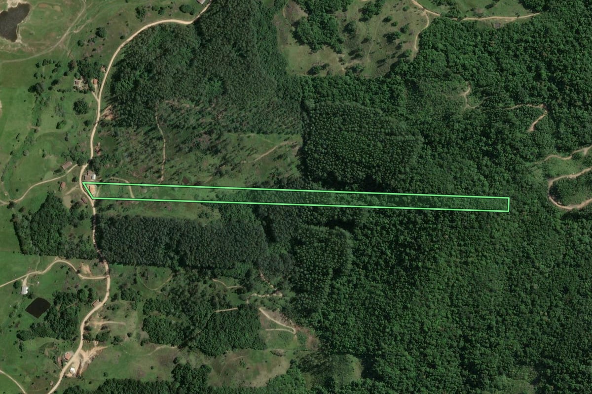 Imagem de satélite do imóvel rural em Gravatal (SC), com o contorno declarado no CAR desenhado por cima.