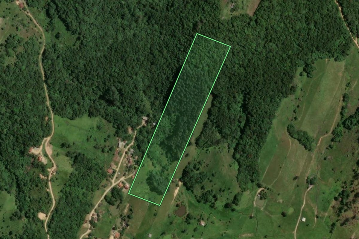 Imagem de satélite do imóvel rural em Gravatal (SC), com o contorno declarado no CAR desenhado por cima.