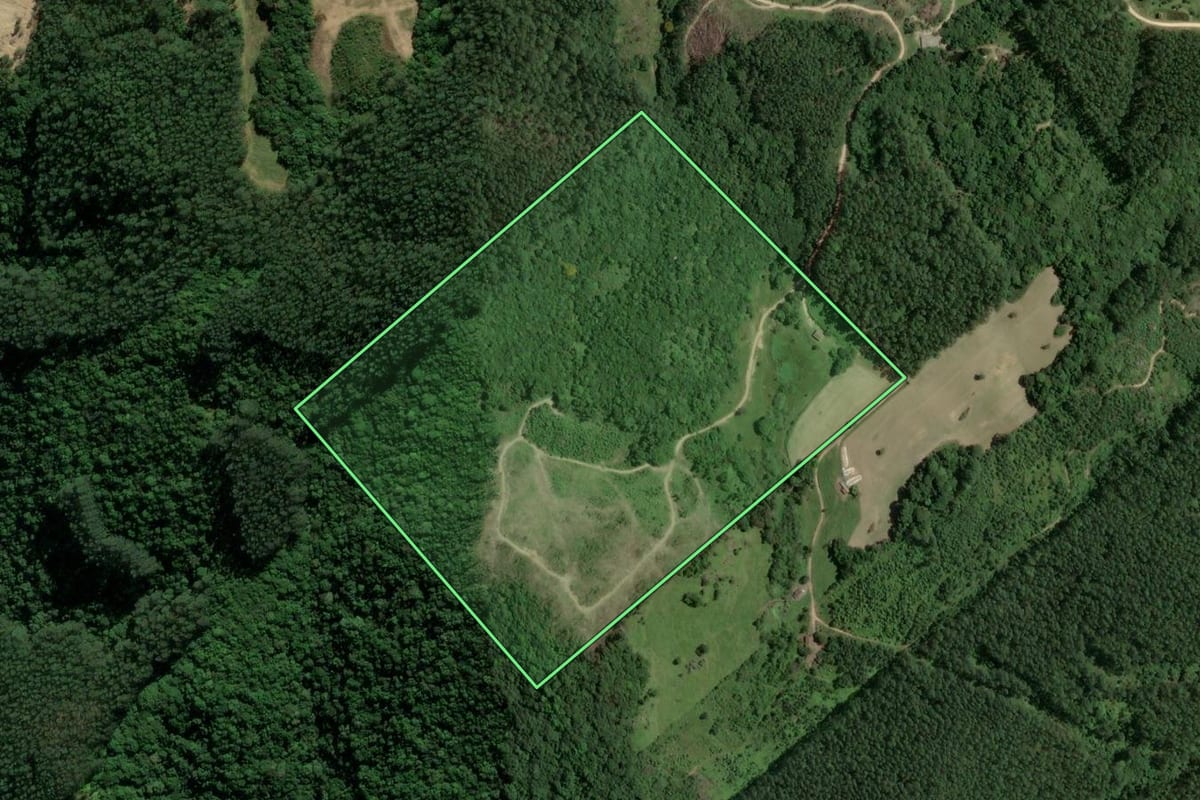Imagem de satélite do imóvel rural em Gravatal (SC), com o contorno declarado no CAR desenhado por cima.