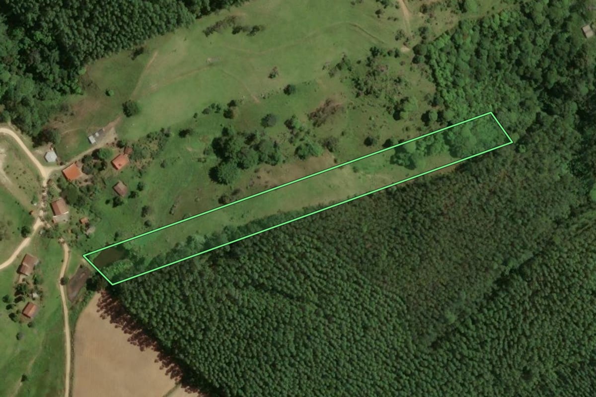 Imagem de satélite do imóvel rural em Gravatal (SC), com o contorno declarado no CAR desenhado por cima.