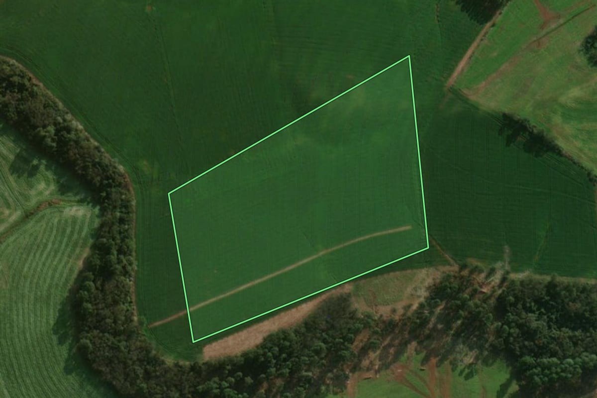 Imagem de satélite do imóvel rural em Guaraciaba (SC), com o contorno declarado no CAR desenhado por cima.
