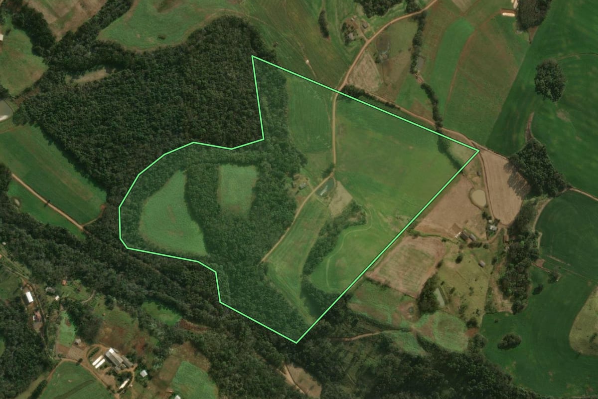Imagem de satélite do imóvel rural em Guaraciaba (SC), com o contorno declarado no CAR desenhado por cima.