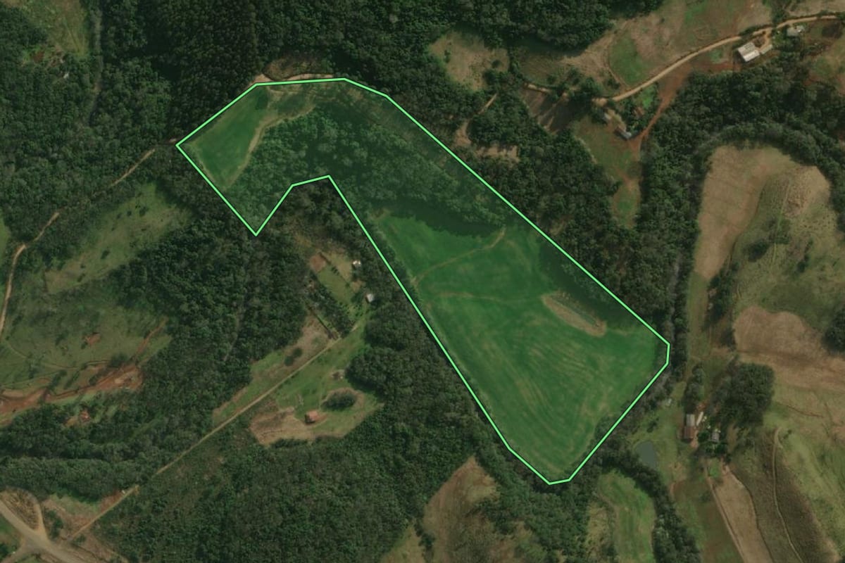 Imagem de satélite do imóvel rural em Guaraciaba (SC), com o contorno declarado no CAR desenhado por cima.