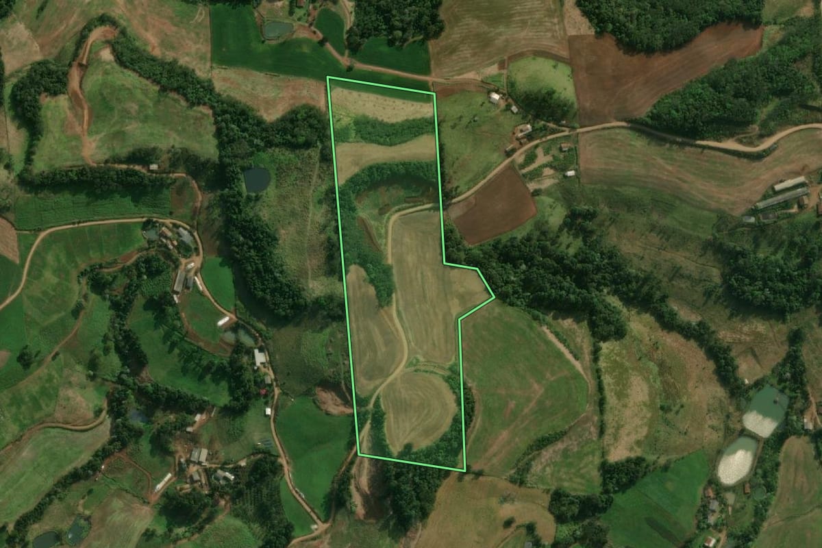 Imagem de satélite do imóvel rural em Guaraciaba (SC), com o contorno declarado no CAR desenhado por cima.