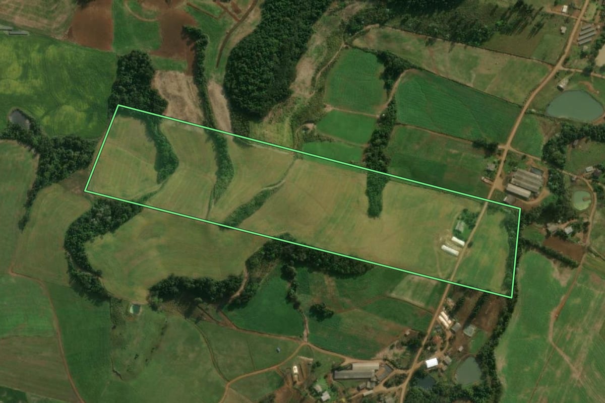 Imagem de satélite do imóvel rural em Guaraciaba (SC), com o contorno declarado no CAR desenhado por cima.