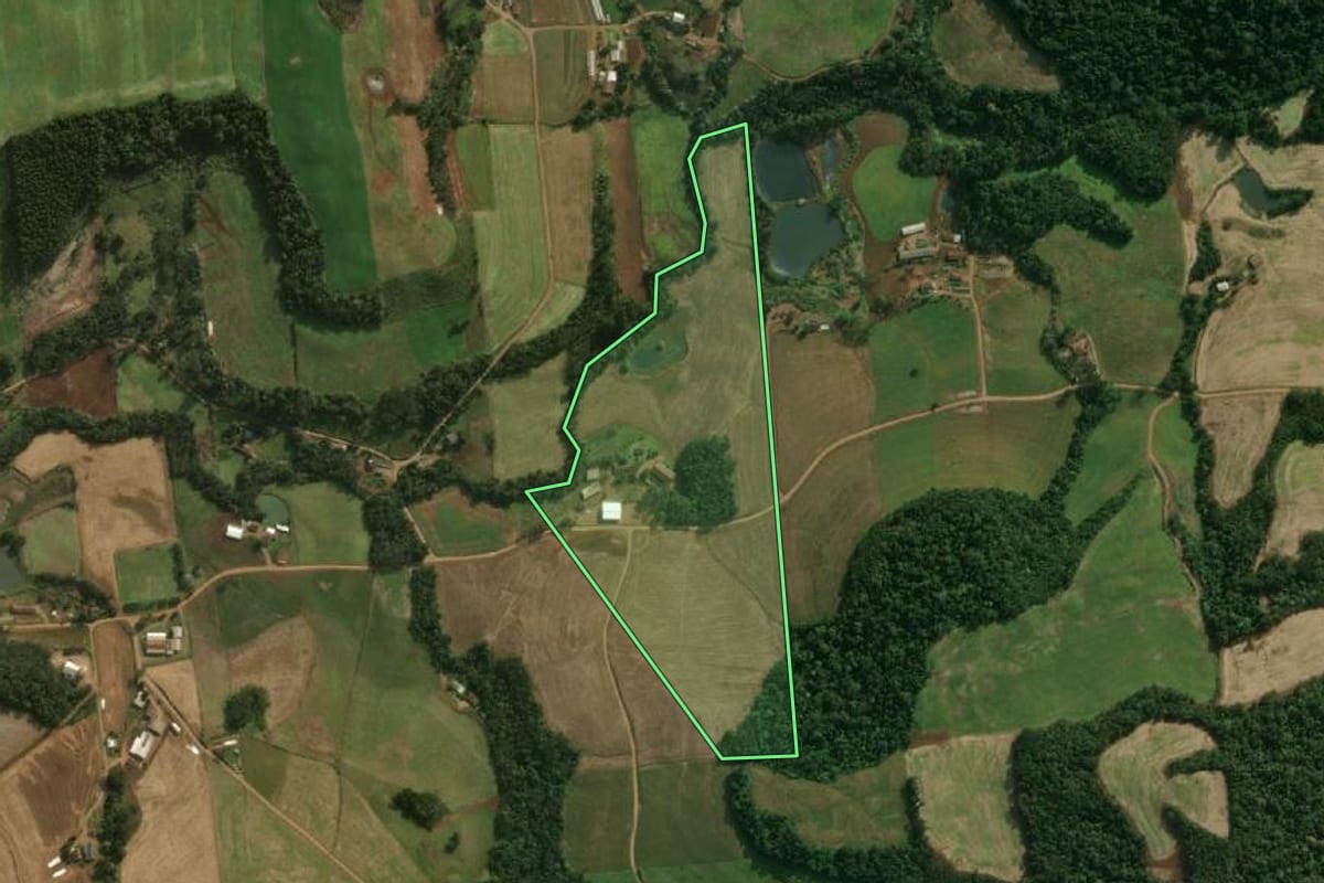 Imagem de satélite do imóvel rural em Guaraciaba (SC), com o contorno declarado no CAR desenhado por cima.
