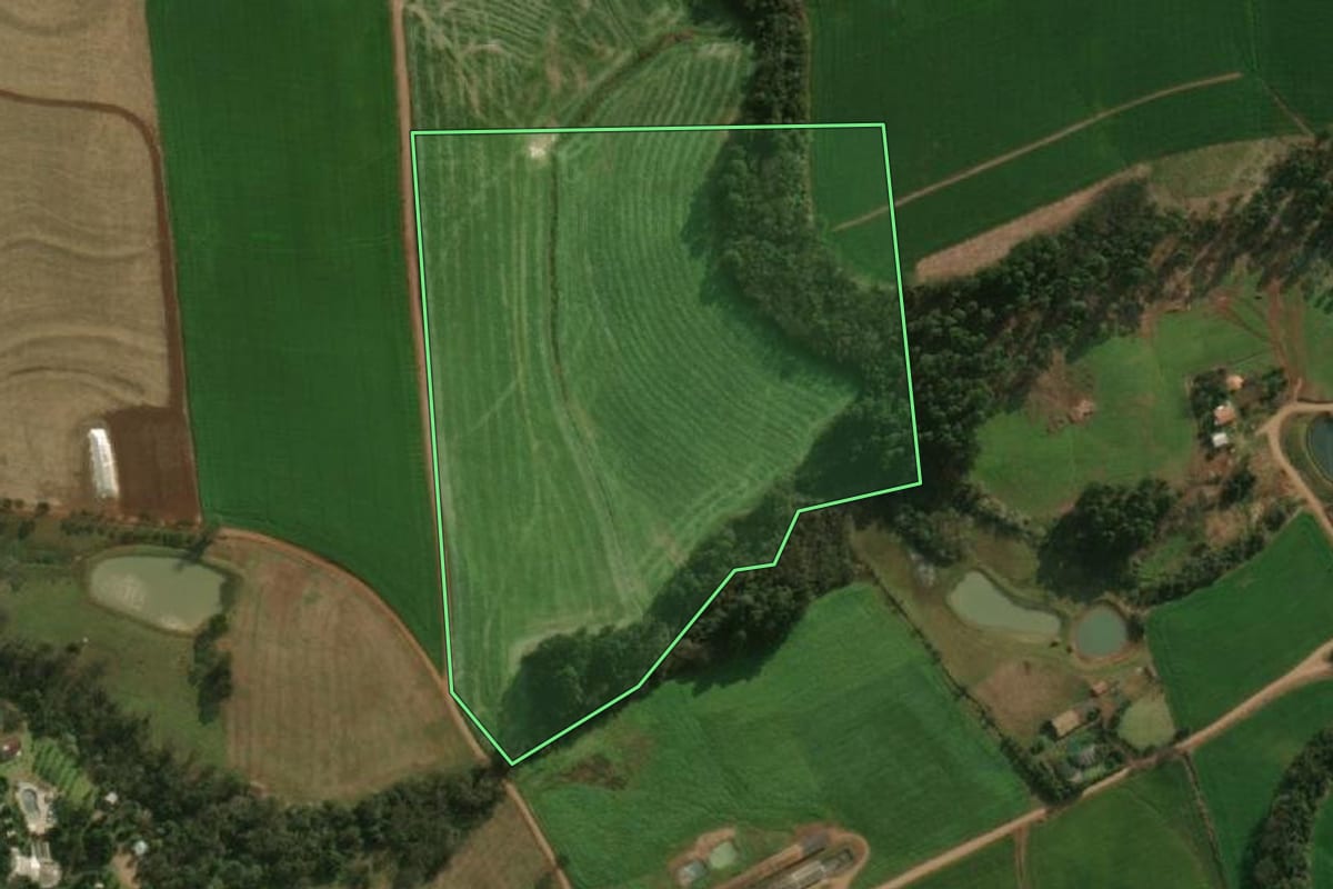 Imagem de satélite do imóvel rural em Guaraciaba (SC), com o contorno declarado no CAR desenhado por cima.