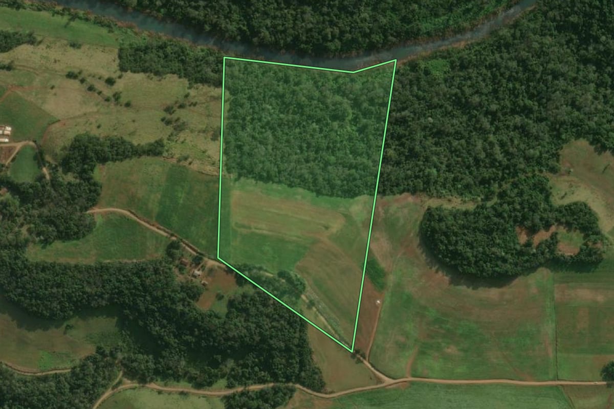Imagem de satélite do imóvel rural em Guaraciaba (SC), com o contorno declarado no CAR desenhado por cima.
