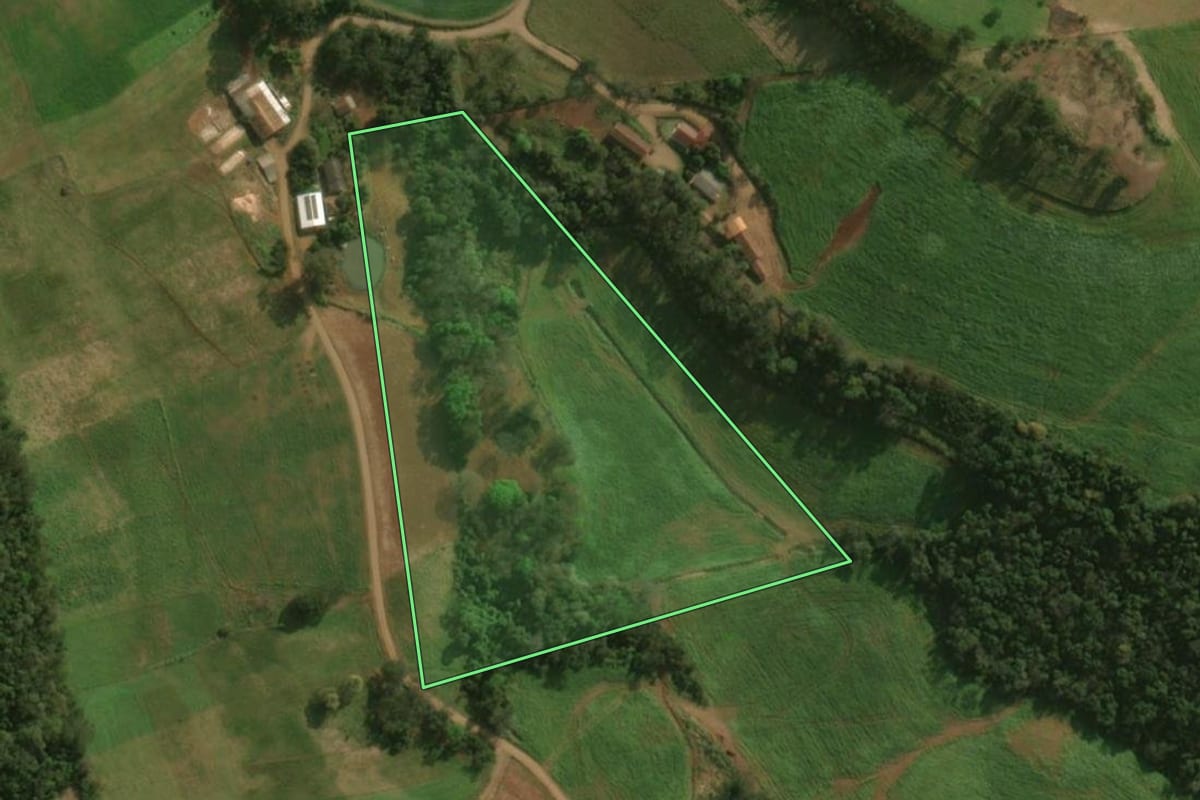 Imagem de satélite do imóvel rural em Guaraciaba (SC), com o contorno declarado no CAR desenhado por cima.
