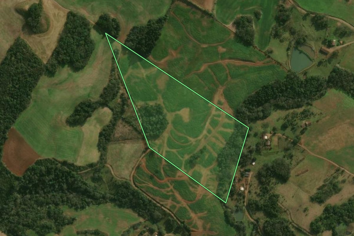 Imagem de satélite do imóvel rural em Guaraciaba (SC), com o contorno declarado no CAR desenhado por cima.