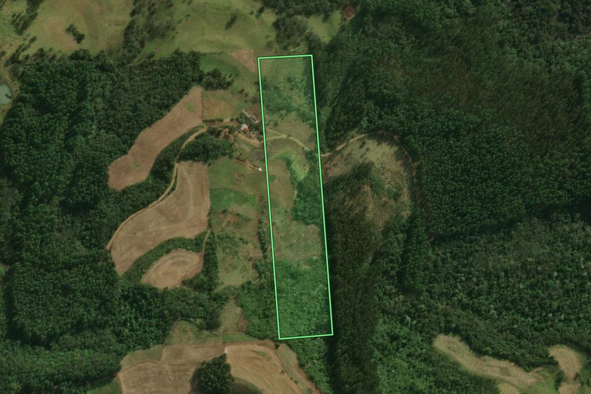 Imagem de satélite do imóvel rural em Guaraciaba (SC), com o contorno declarado no CAR desenhado por cima.