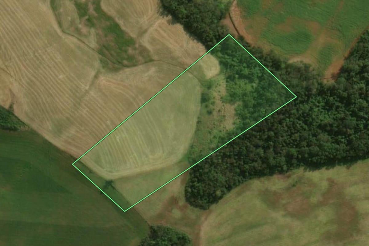 Imagem de satélite do imóvel rural em Guaraciaba (SC), com o contorno declarado no CAR desenhado por cima.