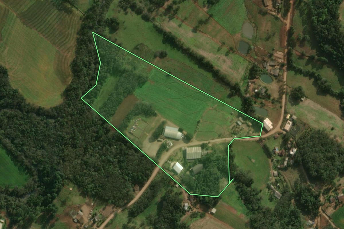 Imagem de satélite do imóvel rural em Guaraciaba (SC), com o contorno declarado no CAR desenhado por cima.