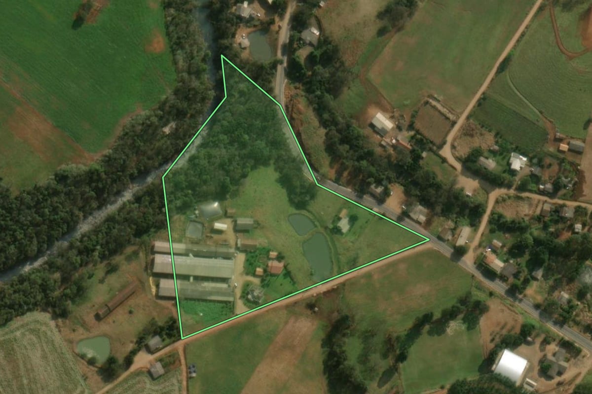 Imagem de satélite do imóvel rural em Guaraciaba (SC), com o contorno declarado no CAR desenhado por cima.