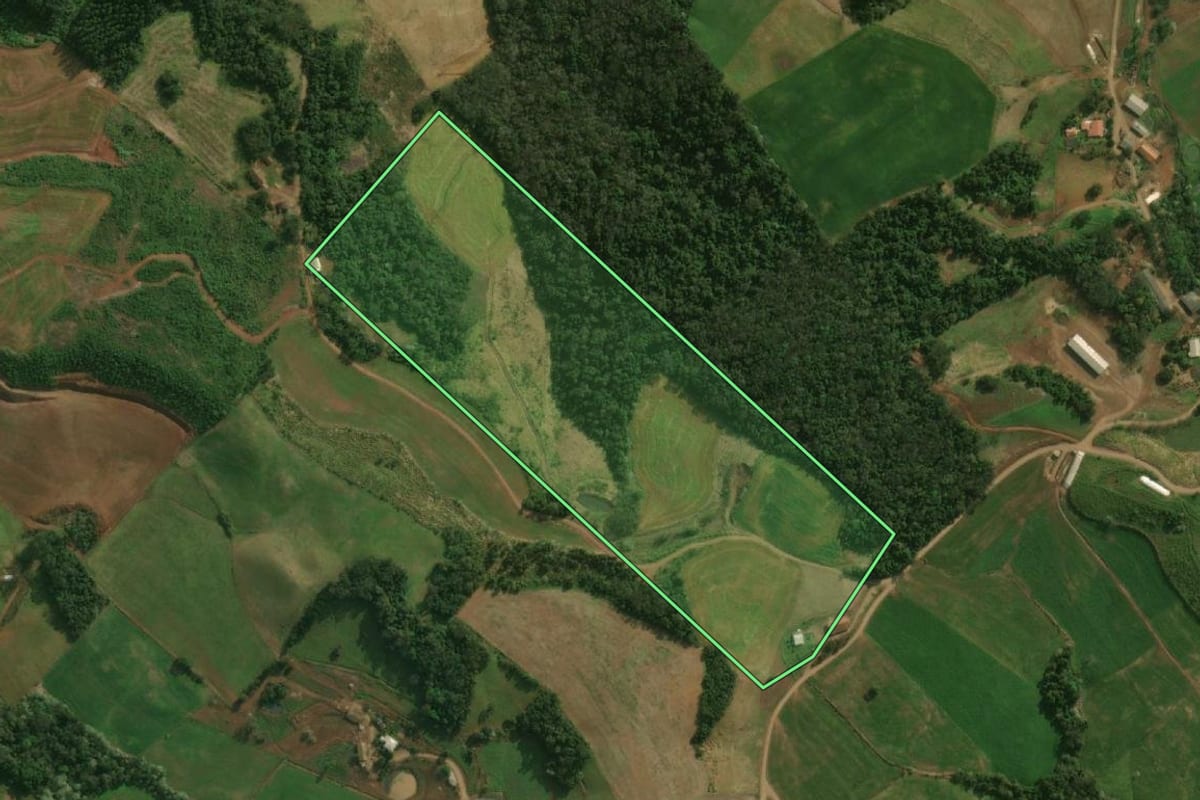 Imagem de satélite do imóvel rural em Guaraciaba (SC), com o contorno declarado no CAR desenhado por cima.