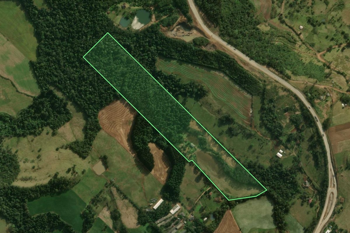 Imagem de satélite do imóvel rural em Guaraciaba (SC), com o contorno declarado no CAR desenhado por cima.