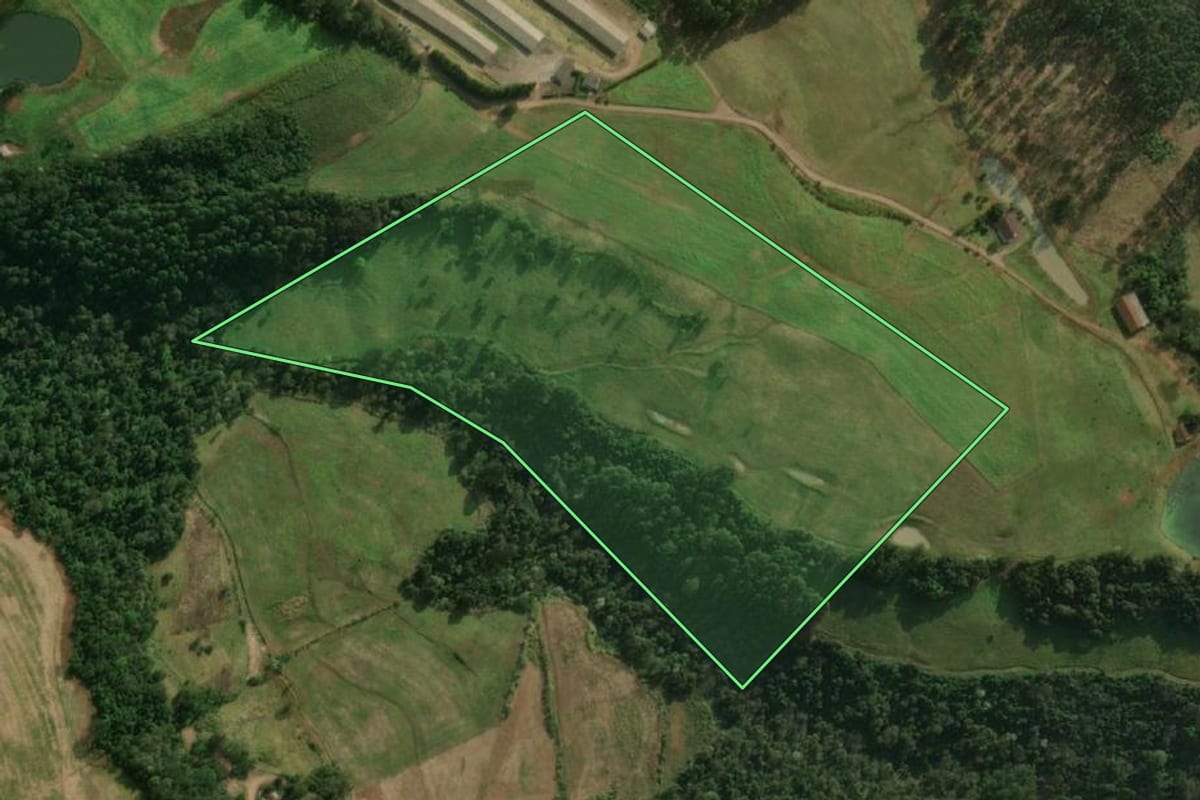 Imagem de satélite do imóvel rural em Guaraciaba (SC), com o contorno declarado no CAR desenhado por cima.