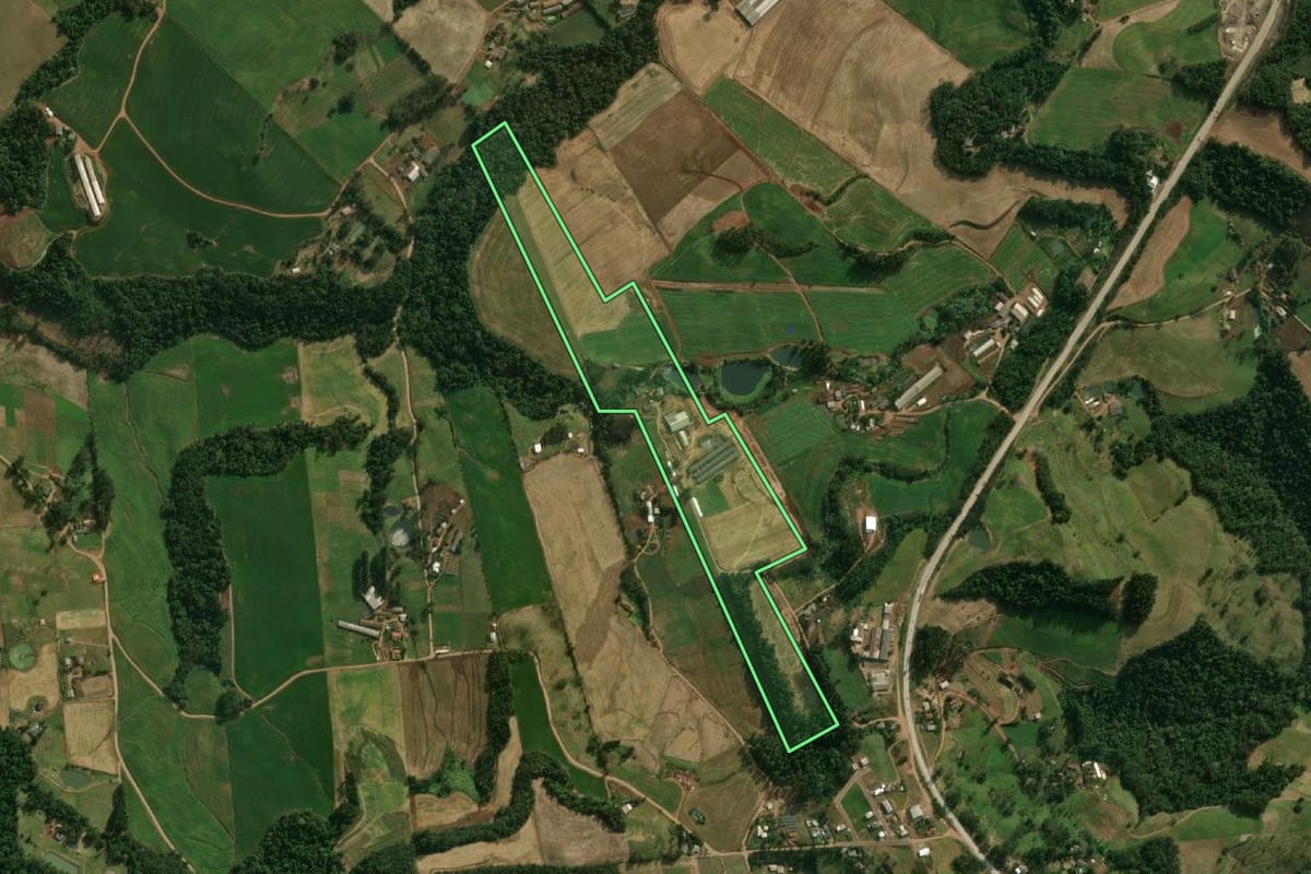Imagem de satélite do imóvel rural em Guaraciaba (SC), com o contorno declarado no CAR desenhado por cima.