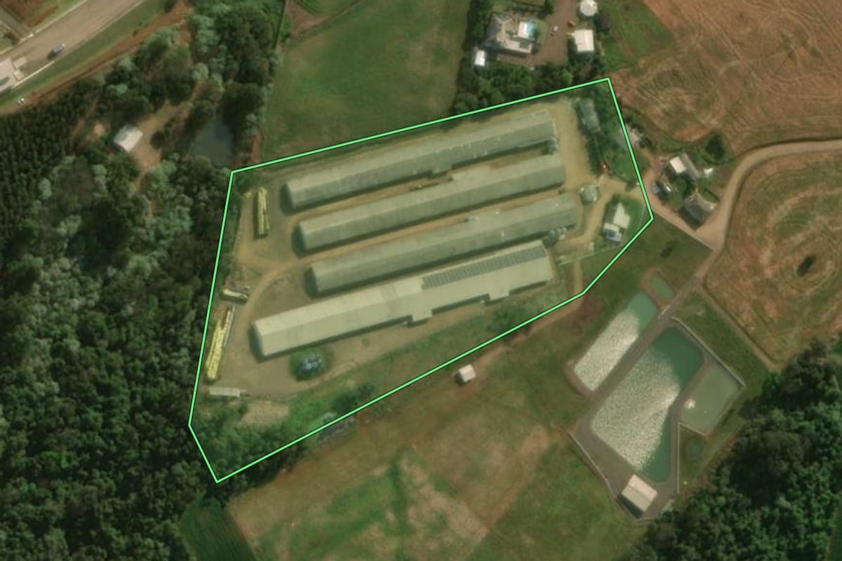 Imagem de satélite do imóvel rural em Guaraciaba (SC), com o contorno declarado no CAR desenhado por cima.