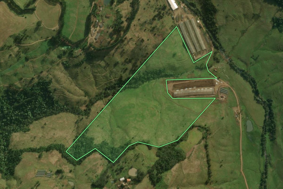 Imagem de satélite do imóvel rural em Guaraciaba (SC), com o contorno declarado no CAR desenhado por cima.