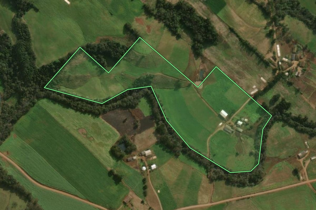 Imagem de satélite do imóvel rural em Guaraciaba (SC), com o contorno declarado no CAR desenhado por cima.