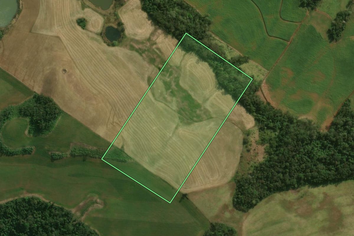 Imagem de satélite do imóvel rural em Guaraciaba (SC), com o contorno declarado no CAR desenhado por cima.