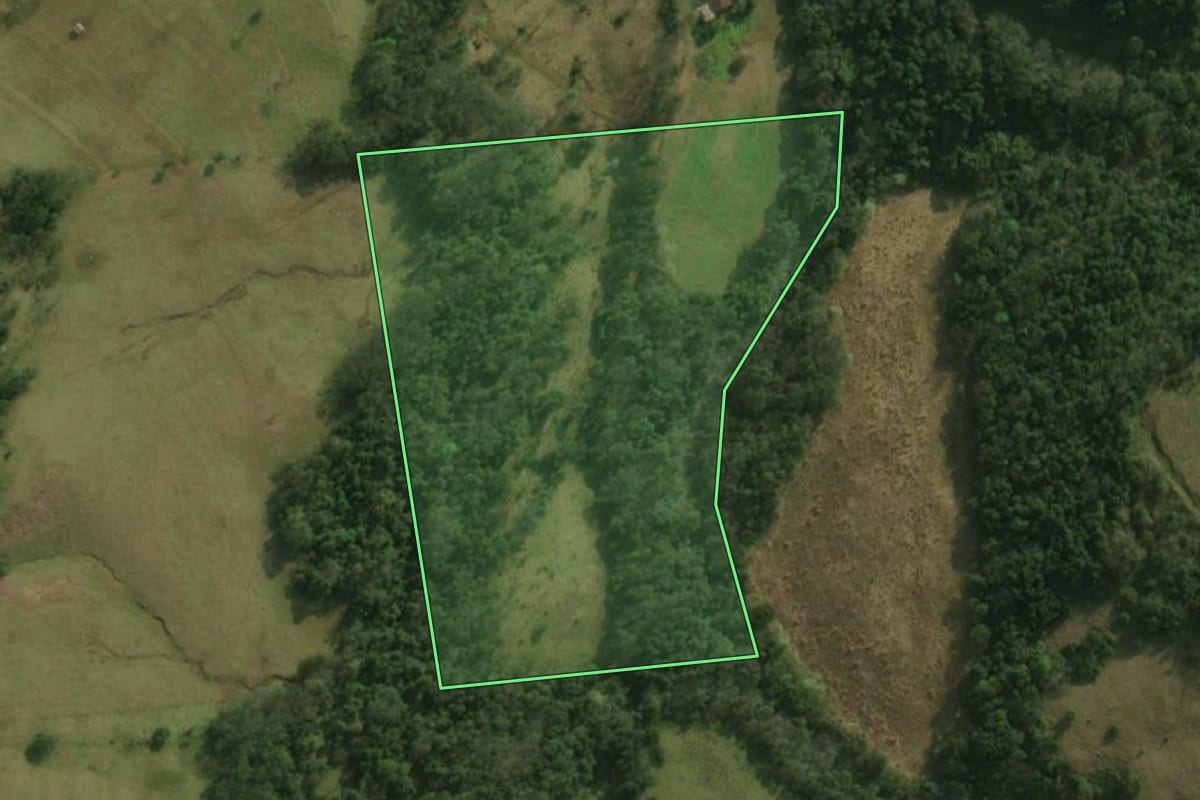Imagem de satélite do imóvel rural em Guaraciaba (SC), com o contorno declarado no CAR desenhado por cima.