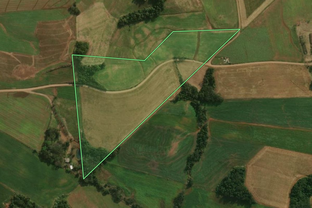 Imagem de satélite do imóvel rural em Guaraciaba (SC), com o contorno declarado no CAR desenhado por cima.