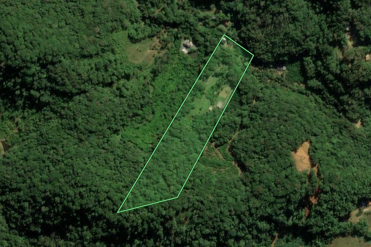 Imagem de satélite do imóvel rural em Guaramirim (SC), com o contorno declarado no CAR desenhado por cima.