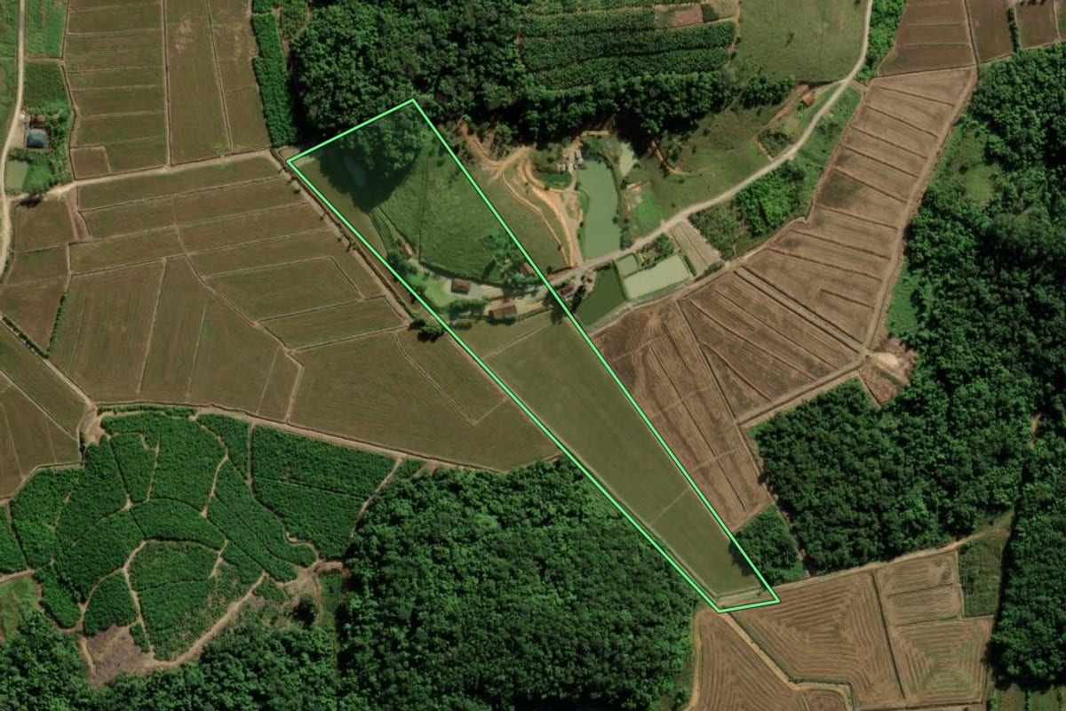 Imagem de satélite do imóvel rural em Guaramirim (SC), com o contorno declarado no CAR desenhado por cima.