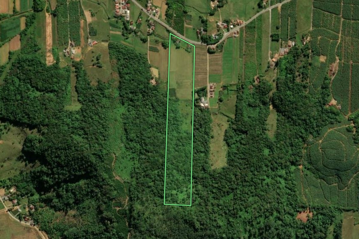 Imagem de satélite do imóvel rural em Guaramirim (SC), com o contorno declarado no CAR desenhado por cima.