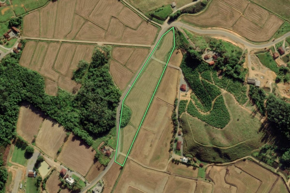 Imagem de satélite do imóvel rural em Guaramirim (SC), com o contorno declarado no CAR desenhado por cima.