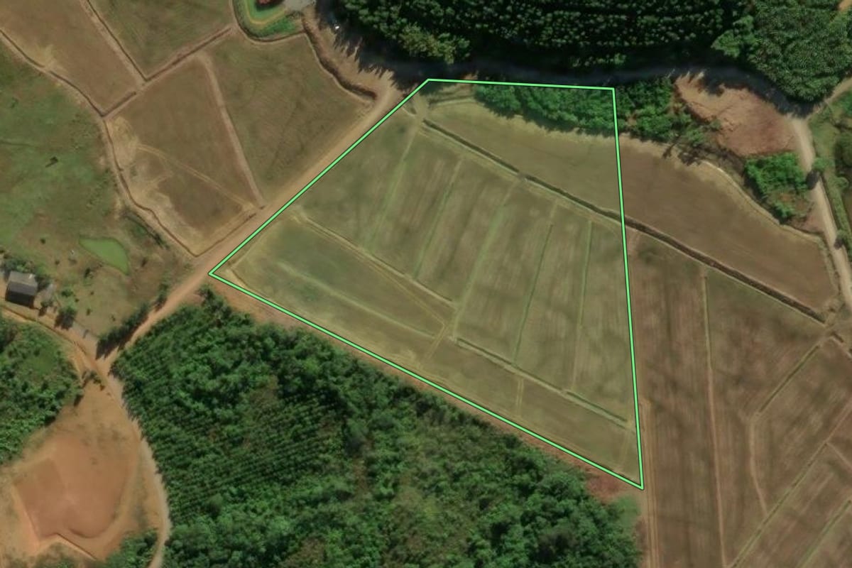 Imagem de satélite do imóvel rural em Guaramirim (SC), com o contorno declarado no CAR desenhado por cima.