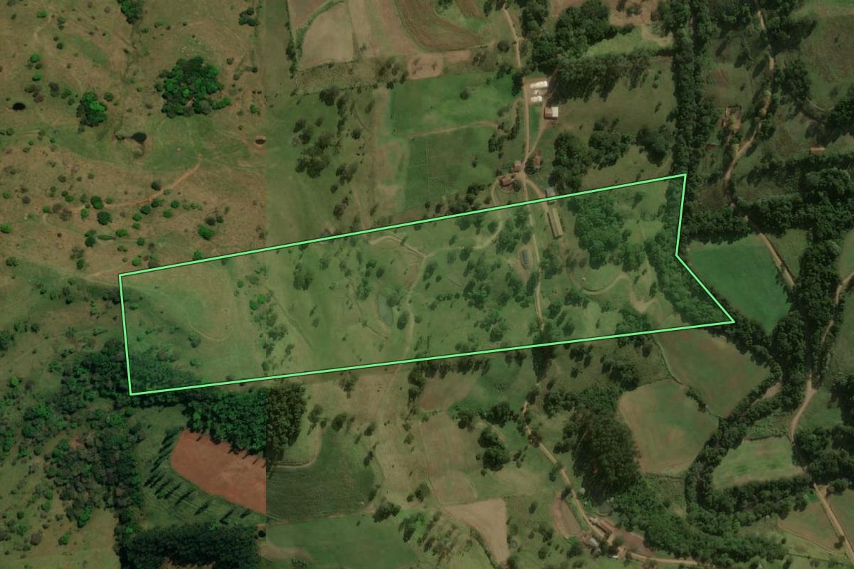 Imagem de satélite do imóvel rural em Guarujá do Sul (SC), com o contorno declarado no CAR desenhado por cima.