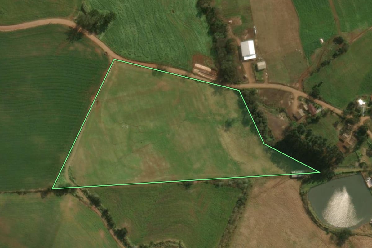 Imagem de satélite do imóvel rural em Guarujá do Sul (SC), com o contorno declarado no CAR desenhado por cima.