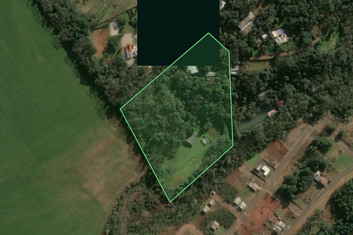 Imagem de satélite do imóvel rural em Guatambú (SC), com o contorno declarado no CAR desenhado por cima.