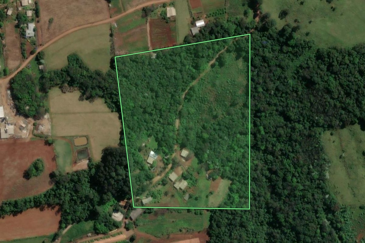 Imagem de satélite do imóvel rural em Guatambú (SC), com o contorno declarado no CAR desenhado por cima.