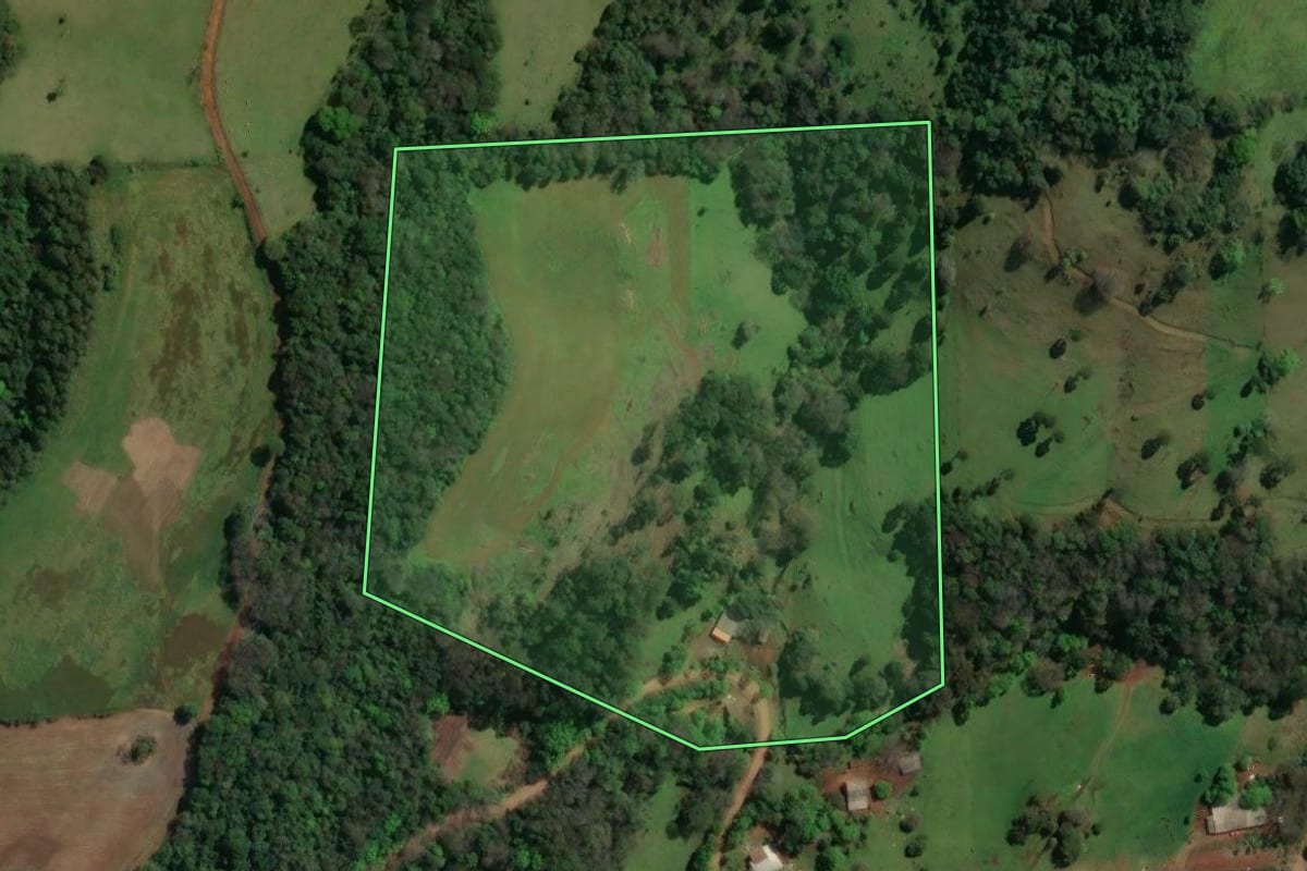 Imagem de satélite do imóvel rural em Guatambú (SC), com o contorno declarado no CAR desenhado por cima.
