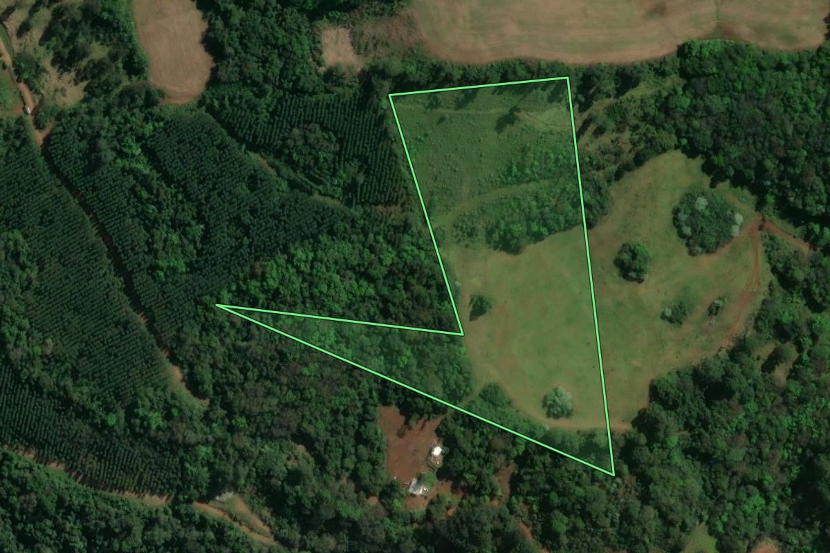 Imagem de satélite do imóvel rural em Guatambú (SC), com o contorno declarado no CAR desenhado por cima.