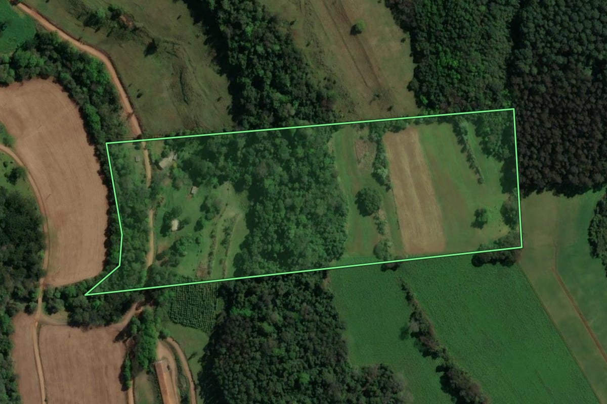 Imagem de satélite do imóvel rural em Guatambú (SC), com o contorno declarado no CAR desenhado por cima.
