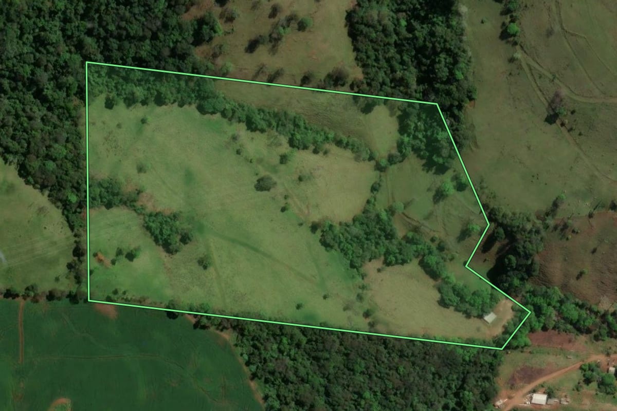 Imagem de satélite do imóvel rural em Guatambú (SC), com o contorno declarado no CAR desenhado por cima.
